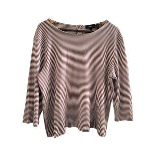 Theory Womens brown white Lowell striped button back knit top size XL New Preppy